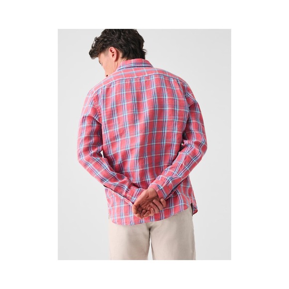 Faherty Linen Laguna Shirt Coral Seas Plaid Medium 100% Linen Mens Resort Casual - Picture 2 of 7